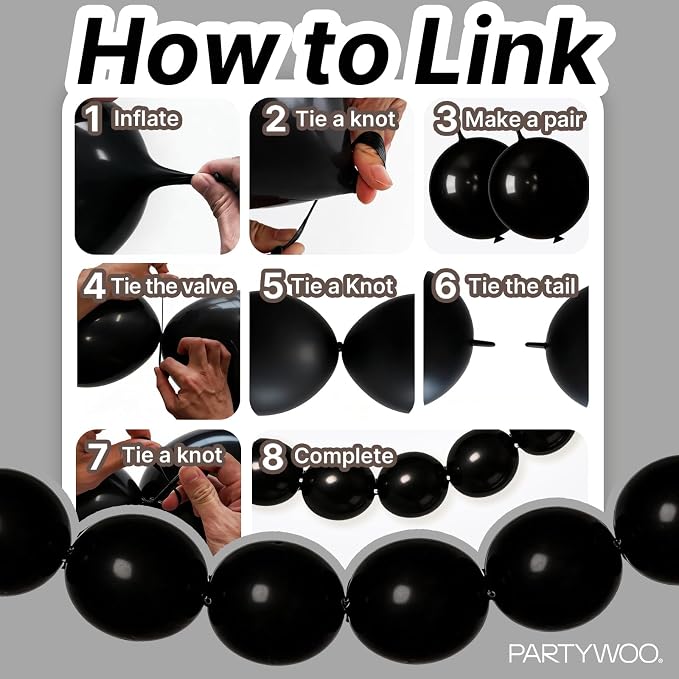 PartyWoo Black Linking Balloons 100pcs 12 Inch Black Link Balloons | - Image 5