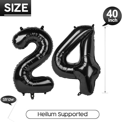 24 Balloon - Black Birthday Number Balloons, 40 Inch Decorations Men Women | - Image 5