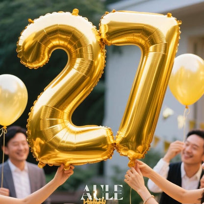 AULE 40 Inch Gold 27 Balloon Number Foil 0-9 Birthday Big Numbers | Birthday - Image 2