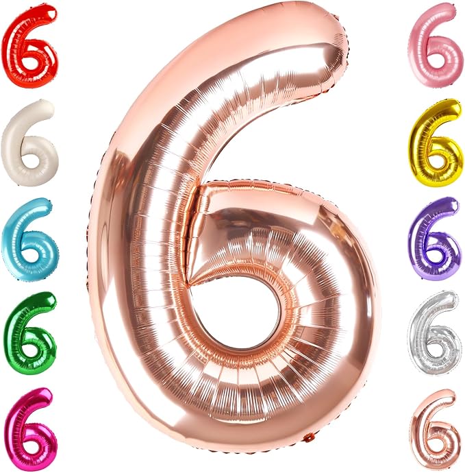 6 Balloon Numbers Birthday Decorations, 40In Rose Gold Balloons by Mluchee