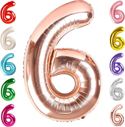 6 Balloon Numbers Birthday Decorations, 40In Rose Gold Balloons by Mluchee
