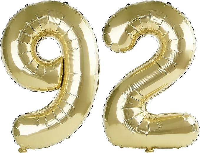 40 Inch Number 92 Balloons for 92nd Birthday Party Decorations, 0-100 Champagne by FOBELEC