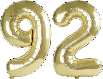40 Inch Number 92 Balloons for 92nd Birthday Party Decorations, 0-100 Champagne by FOBELEC