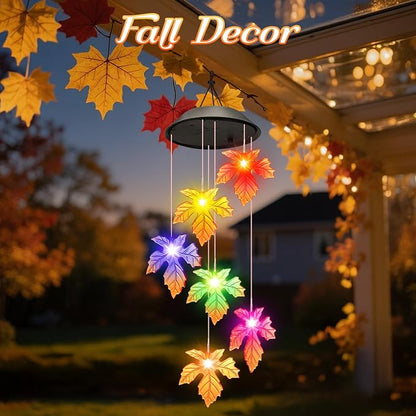 Winzwon Fall Decor Thanksgiving Decorations Solar Lights Wind Chimes | Hanging - Image 2