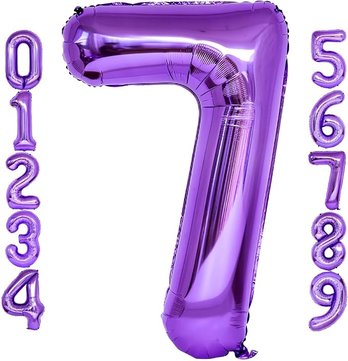 Purple Number 7 Balloons, 40 Inch Giant Number Balloons Foil Mylar Helium by Lovoir