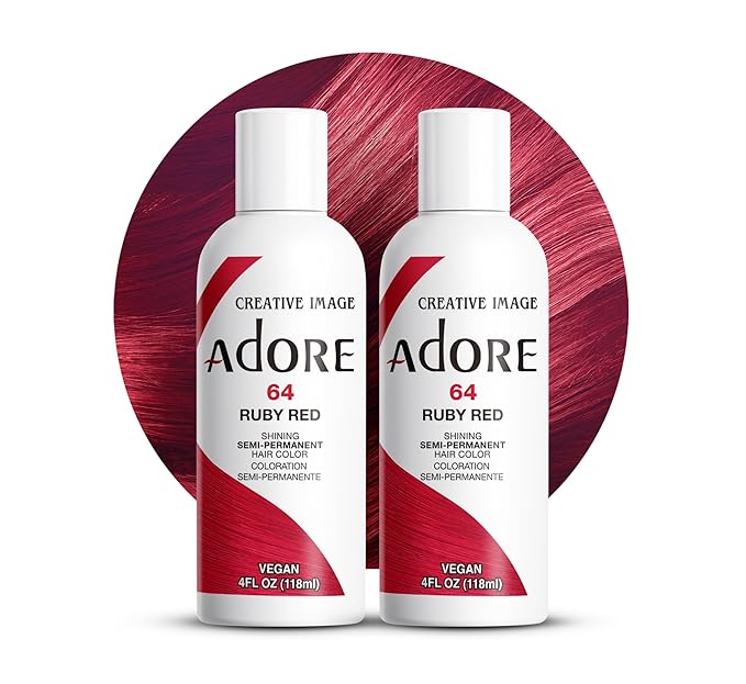 Adore Semi Permanent Hair Color (064 Ruby Red) | Vegan & Cruelty-Free Red Hair Dye | No Ammonia, No Peroxide, No Alcohol | 4 Fl Oz Each (Pack of 2)