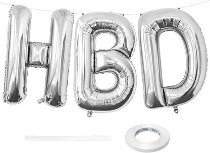 Silver HBD Balloons, HBD Foil Letter Balloon by BBPOOL
