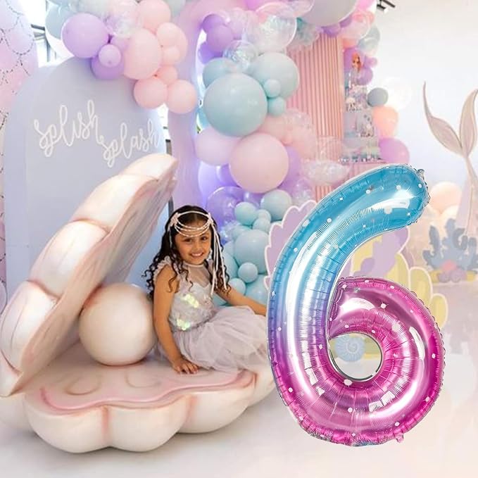 40 Inch Balloon Number 6 Blue Pink, Large Foil Mermaid 6 Balloons Number - Image 6
