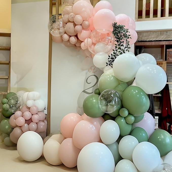 Dusty Pink Green White Balloons - Image 2