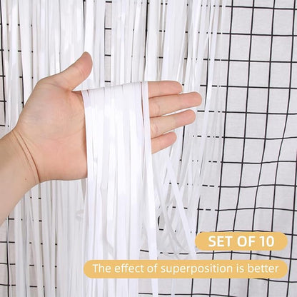 10 Pack White Backdrop Curtain 3.2ft x 8.2ft Metallic Tinsel Foil Fringe - Image 2