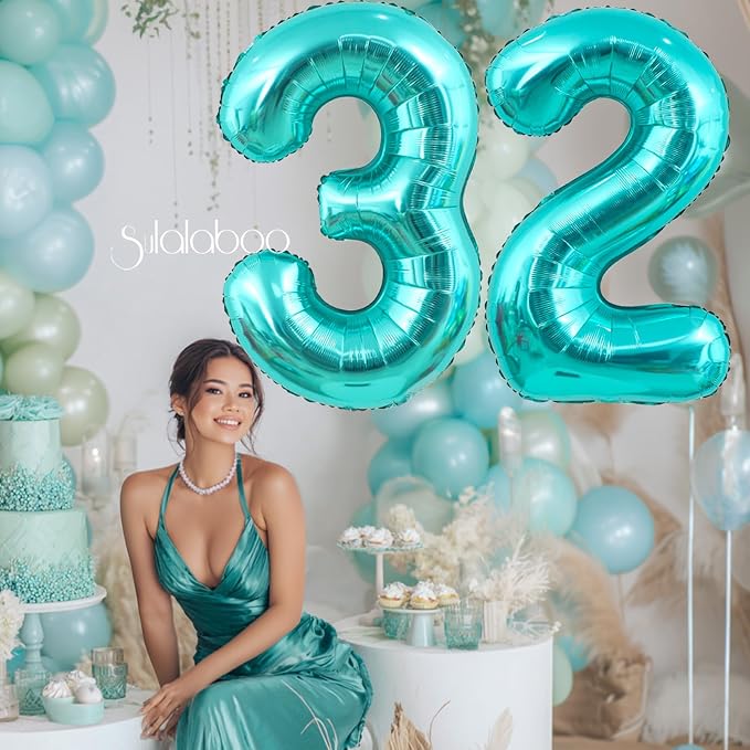 40 Inch Big Teal Blue Number 32 Foil 0-9 Mylar Helium Balloons | Large Digital - Image 2