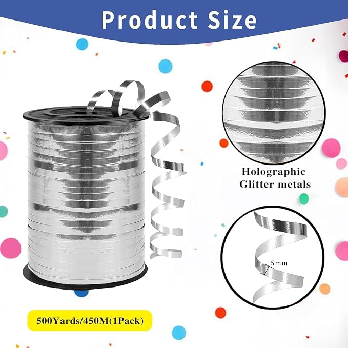 500 Yard Premium Silver Curling Ribbon, Curling Ribbon - Image 2