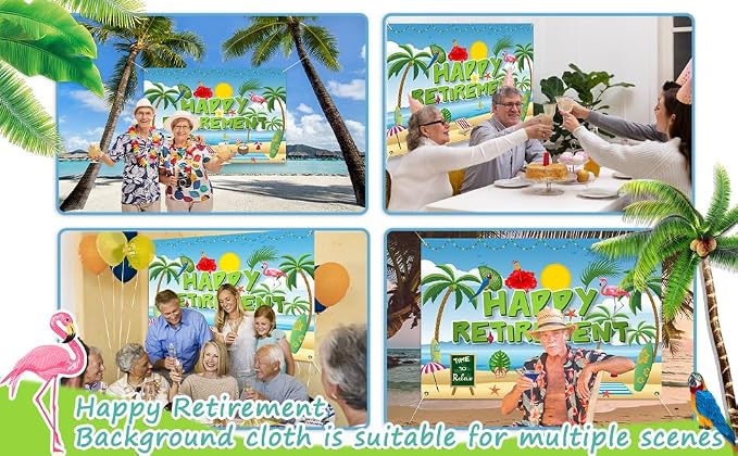 Hawaiian Retirement Party Decorations, Happy Retirement Banner Backdrop | Large - Image 8