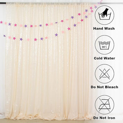 ShinyBeauty Ivory Sequin Backdrop 2 Pieces Photograph Backdrops 7FTx7FT Beige - Image 5