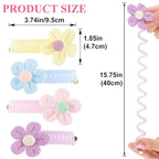 4PCS Spiral Hair Ties with Cloth Flower, 4 Colors Floral Phone Cord Ponytail Holders for Women, Elegant Rubber Hair Coils, Stylish Hair Accessories for Party, Daily Use