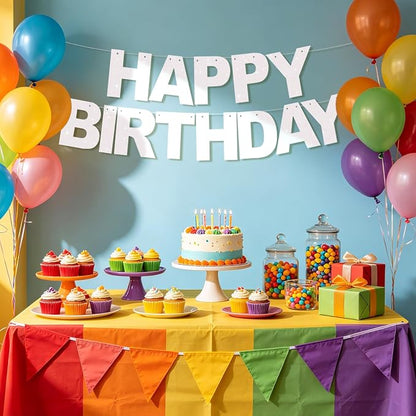 BEISHIDA Pre-Strung Glitter White Happy Birthday Banner Party Sign Decor | NO - Image 4