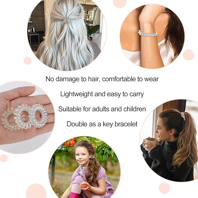 JessLab Spiral Hair Ties, 20 Pcs Traceless Phone Cord Hair Ties No Crease Spiral Bracelet Plastic Coil Ponytail Holders No-Damage Headband Hair Accessory for Girls Women Ladies Gift