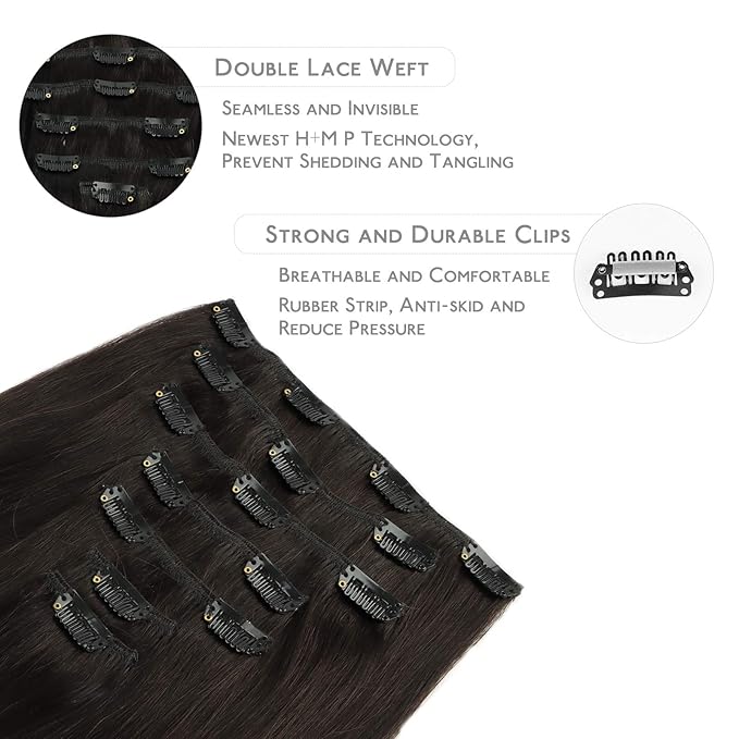 WENNALIFE Clip in Hair Extensions Real Human Hair, 12 Inch 80g 7pcs Remy Hair, Dark Brown Straight Natural Extensiones De Cabello Humano Con Clip Ins