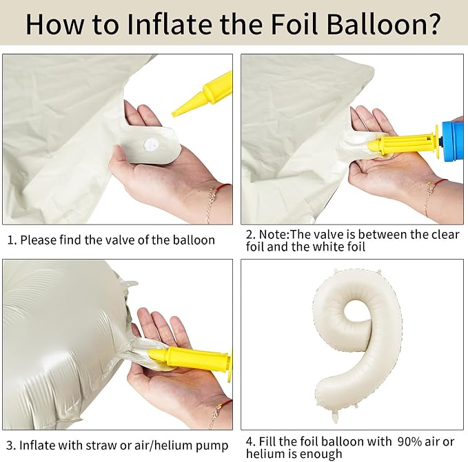 40 Inch Cream Number 9 Balloon, Digital 9 Cream White Giant 9 Foil Balloon - Image 9