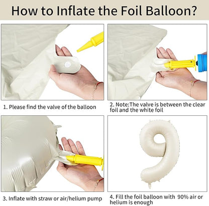 40 Inch Cream Number 9 Balloon, Digital 9 Cream White Giant 9 Foil Balloon - Image 9