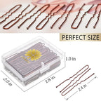 100PCS 2.4Inch U Shaped Hair Pins,Brown Bobby Pins for All Hair Types,Hair Pins for Women,Pain-Free U Pins for Buns With Box（Brown）