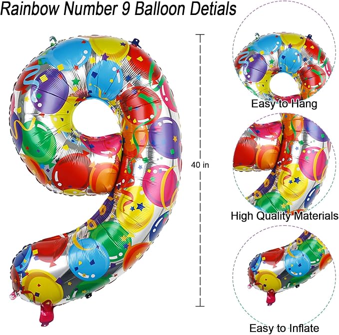 40 Inch Rainbow Balloon Number 19 Balloons, Foil 19th Birthday Decor | Jumbo - Image 4