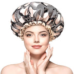 mikimini Shower cap for Women and Girls,Champagne Shower Caps with Lace, Double Layer Waterproof, Reusable, Washable, High-quality,Medium (Pack of 1)