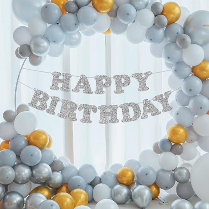 Silver Happy Birthday Banner Birthday Party Decorations Happy Birthday Banner - Image 2