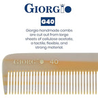 Giorgio G40 Handmade All Fine Tooth Pocket Comb, Hair Comb Straightener for Everyday Grooming Styling Hair, Mustache and Beard for Men Women and Kids, Use Dry or with Balms, Saw Cut and Polished