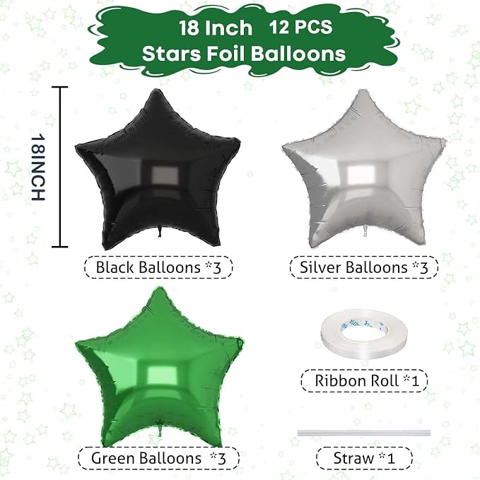 Green Black Star Balloons, 18Inch Balck Olive and Silver Stars Shape Foil - Image 2