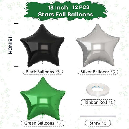 Green Black Star Balloons, 18Inch Balck Olive and Silver Stars Shape Foil - Image 2