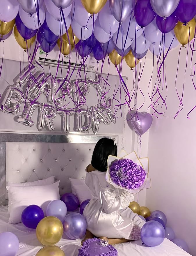 Purple and Gold Balloons, Metallic Gold Balloon | 50Pcs 12 Inch Purple Gold - Image 2