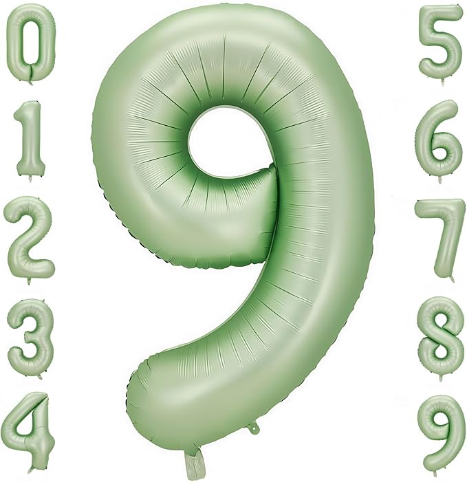 Sage Green 9 Number Balloon, Olive Green 9 Balloons 40 Inch Large Helium Foil by BBPOOL