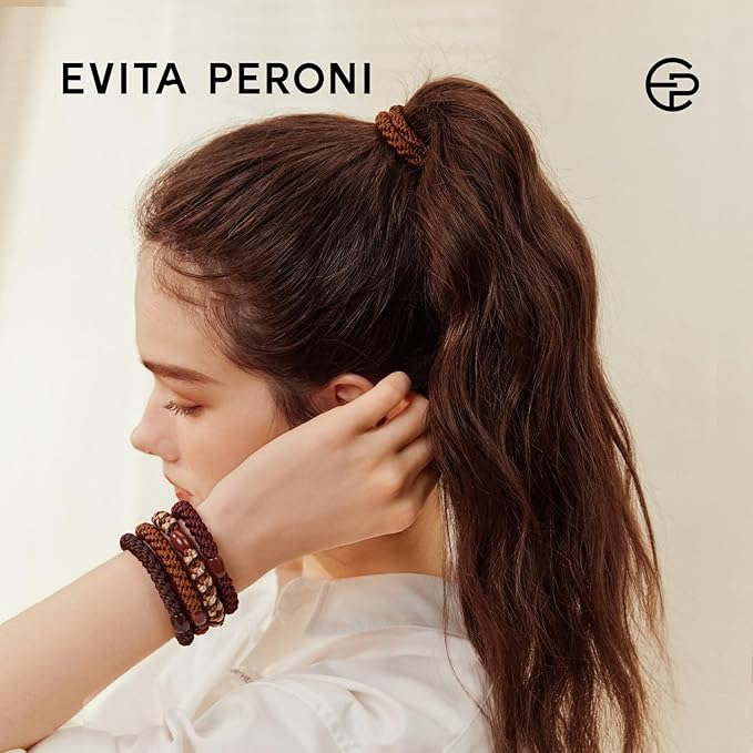EVITA PERONI 12 Pcs Hair Ties, High Elastic Ponytail Holders, Hair Ties No Damage for Thick Curly Hair Women Men (Latte Foam)