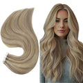 Full Shine Straight Human Hair Extensions Tape in 18Inch Seamless Hair Extensions Real Human Hair Highlighted Hair Extensions Ash Blonde with Platinum 20Pcs 50Grams Add Volume Remy Hair Extensions