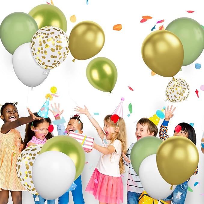 Green Gold Balloons Set, 12Inch Retro White Latex Balloons Metallic Green Gold - Image 7