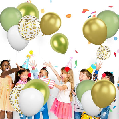 Green Gold Balloons Set, 12Inch Retro White Latex Balloons Metallic Green Gold - Image 7