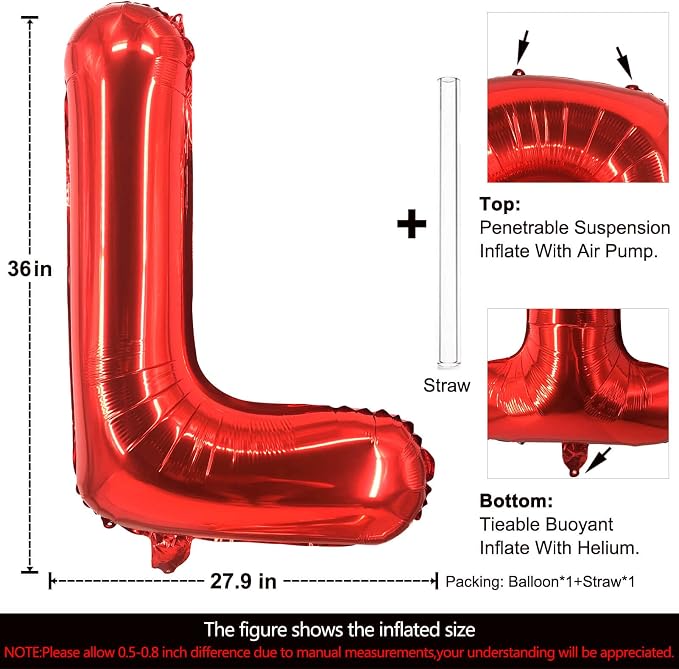 Lovoir 40 Inch Large Red Letter L Balloons Big Size Jumbo Mylar Foil Helium - Image 2
