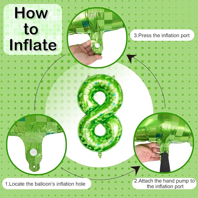 Number 8 Balloons 40 Inch, Gaint Cartoon Lime Green Pixel 8 Balloon Number - Image 9