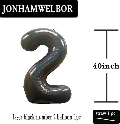 Jonhamwelbor 40 Inch Laser Black Number 2 Balloon Foil Mylar Giant Balloon - Image 2