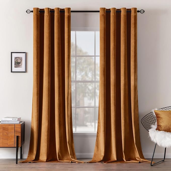 MIULEE Velvet Curtains Gold Brown 52 x 90 Inch Length Set of 2 | Grommet Drapes by MIULEE
