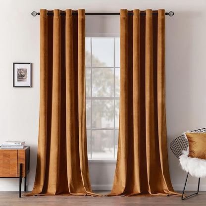 MIULEE Velvet Curtains Gold Brown 52 x 96 Inch Length Set of 2 | Grommet Drapes by MIULEE