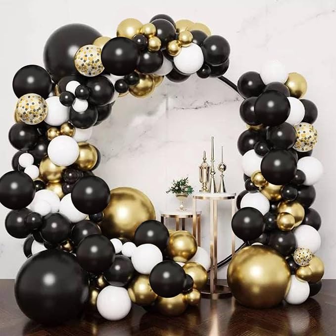 CANREVEL 50pcs 12 Inches Black Gold Confetti Balloons Kit, Metallic Gold and - Image 5