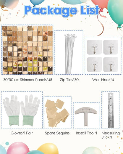 Light Gold Shimmer Wall Backdrop 48 Panels Cover 8 x 6 Ft, Photo Backdrops - Image 2