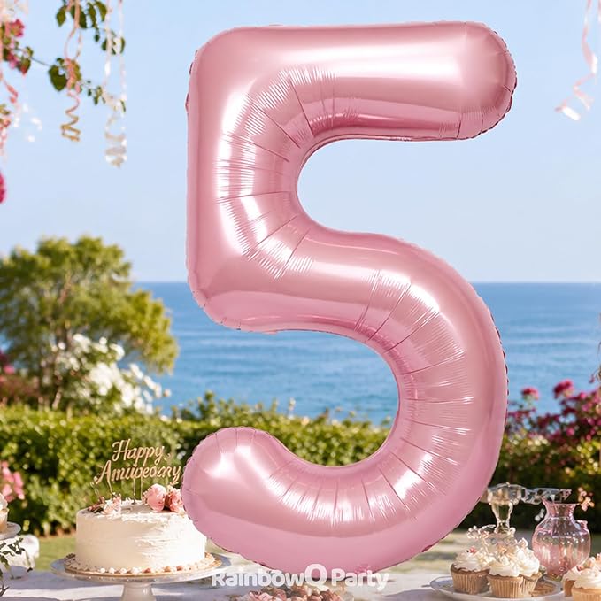 RainbowQ Pink 5 Balloon Number 40 Inch 0-40 Foil Large Balloons | Big Mylar 5 - Image 2