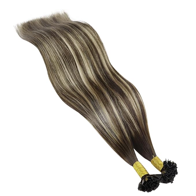 YoungSee K Tip Hair Extensions Human Hair Dark Brown Ombre Ash Blonde K Tip Hair Extensions Human Hair Ombre 22In 1G/S 50G