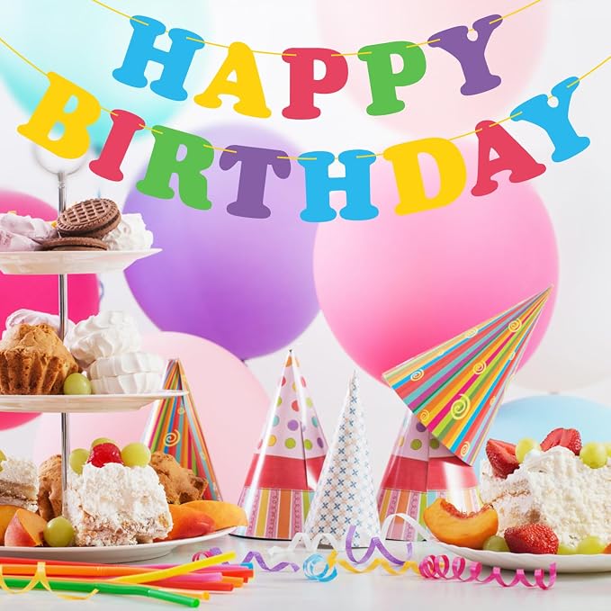 Colorful Happy Birthday Banner Rainbow Bunting Party Banner - Image 5