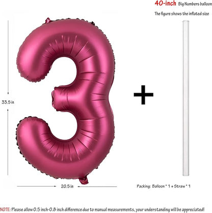 Number 3 Balloons 40 Inch Wine Red Burgundy Foil Number Balloon 3 | Wine Red - Image 2