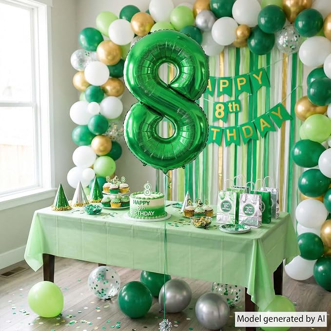 Green Number 8 Balloon 40 Inch, Lustrous Foil - Image 7