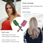 2 PACK Boar Bristle Hair Brush No Pull Curved Vented Hair Brushes Detangler Brush Fast Blow Drying Hair Brush for Kids Men Women Wet Dry Long Thin Thick Curly Tangled Hair (pink+green)